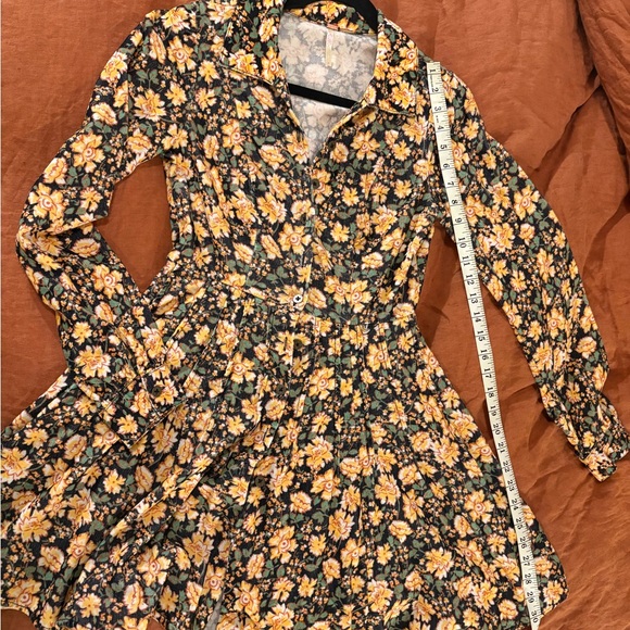 Free People Floral Marvelous Mia Long Sleeve Dress - Yellow and Black - Picture 7 of 7
